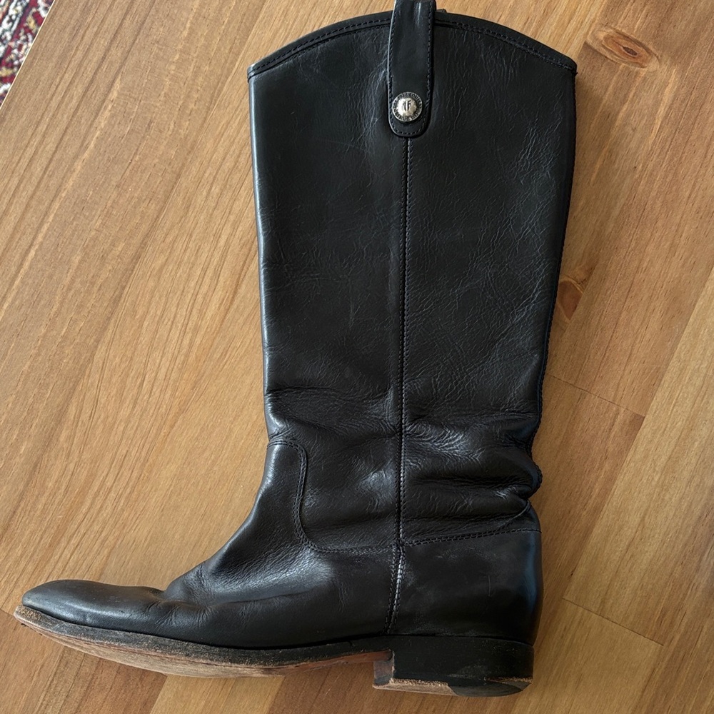 Frye Black Leather Knee High Riding Boot